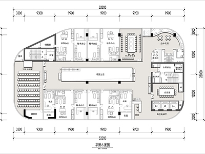 1300平米领导办公空间平面布置图 施工图