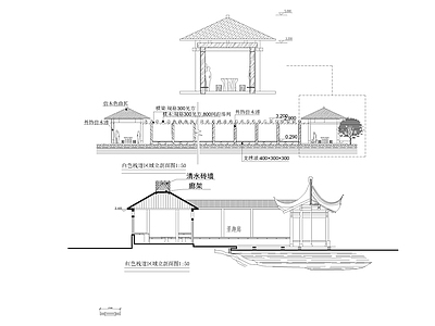 凉亭连廊立面图库 施工图