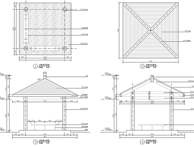 现代防腐木四角亭节点大样详图 施工图