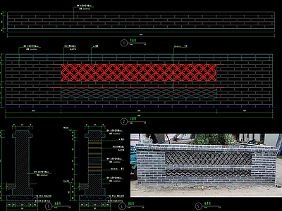 青砖景墙 矮墙 施工图
