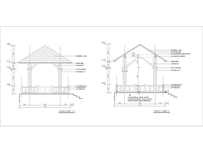 防腐木彩陶瓦凉亭含结构 施工图