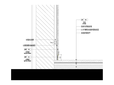 木饰面墙面金属踢脚节点 施工图 通用节点