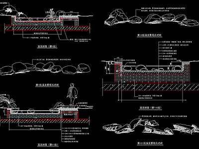 溪流剖面景观石样式 施工图 假山