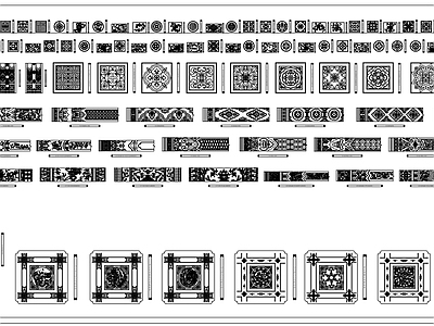 中国古典设计图案 中式浮雕 栅格 彩画 中式格 中式图案 施工图 平面图块