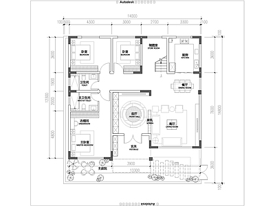 一层新中式别墅 施工图 自建房