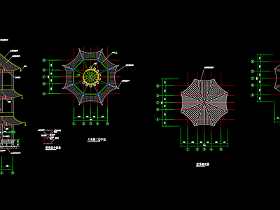 中式三层八角亭平面立面 施工图