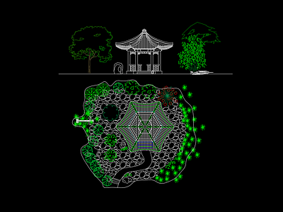 中式六角亭平面立面图 施工图