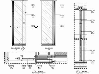 隐藏式玻璃滑门入墙式玻璃滑门施工详图 施工图