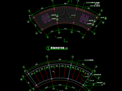 特色弧形景观廊架 施工图