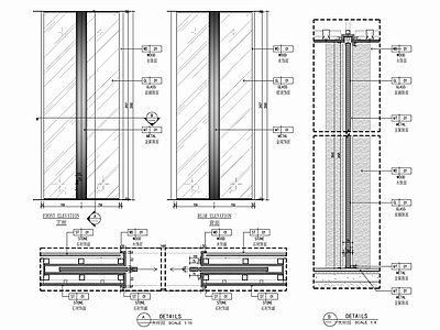 隐藏式入墙式玻璃滑门施工详图 施工图