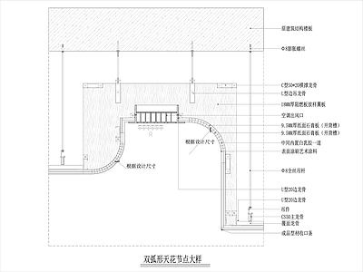 双弧形天花吊顶节点大样 施工图