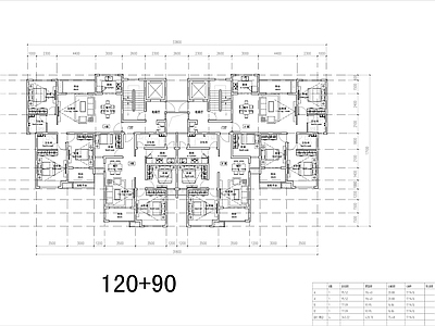 一梯四户高层住宅平面图 施工图  三室一厅 平层