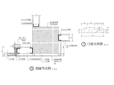 轻钢龙骨铝塑板与门节点图 施工图