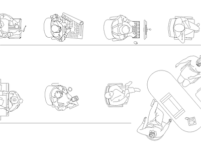 俯视图中坐在办公室的人 施工图