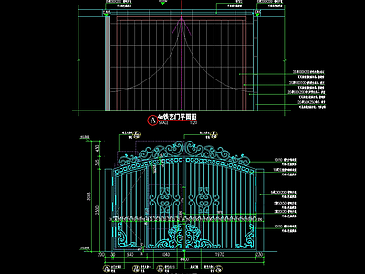 消防大门铁艺雕花大门 施工图