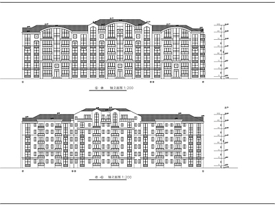 六层欧式住宅楼建筑方案图 顶层复式 施工图