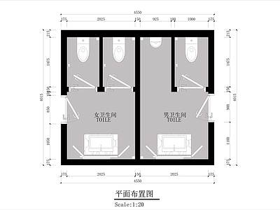 小公共卫生间平面布局 施工图