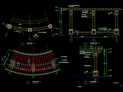 公园弧形花架廊架座凳详图 施工图
