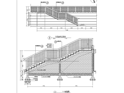 景观下沉台阶立面图详图 施工图