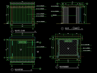 现代单层四角平顶木百叶屋面廊架构架 施工图