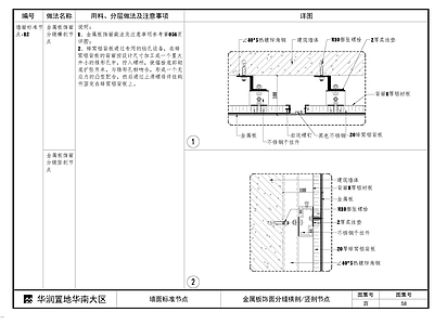 金属板饰面分缝横剖竖剖节点 施工图