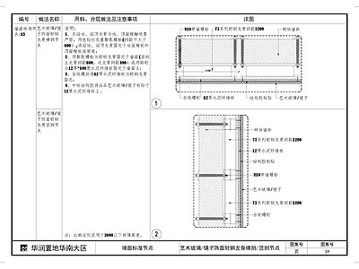 艺术玻璃镜子饰面轻钢龙骨横剖竖剖节点 施工图