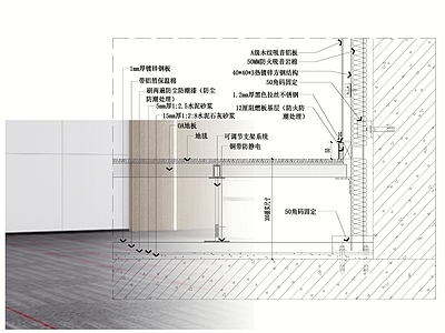 OA地板地毯地面与铝板墙面节点图 施工图