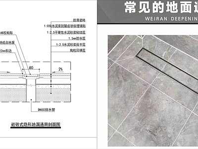 极简地漏 嵌砖式隐形地漏节点 施工图