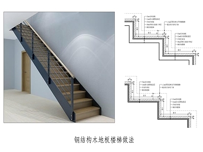 钢结构木地板楼梯做法 施工图