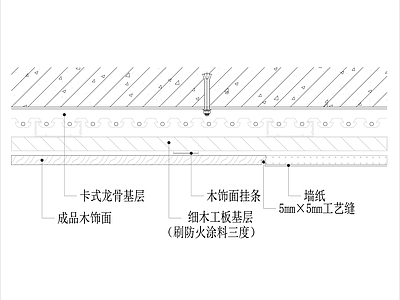 墙面壁纸与木饰面收口节点大样图 施工图