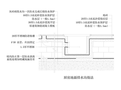 厨房地面排水沟做法详图 施工图