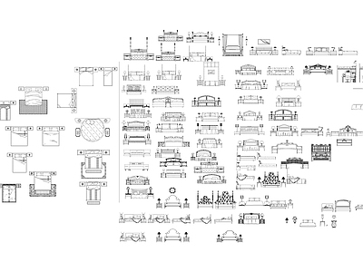 收集多年各类风格床图块 施工图