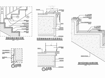 楼梯地砖梯步防滑槽施工大样详图 施工图