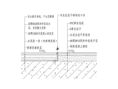 地砖与PVC弹性地板收口节点 施工图