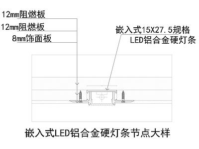 嵌入式LED铝合金硬灯条节点大样 施工图