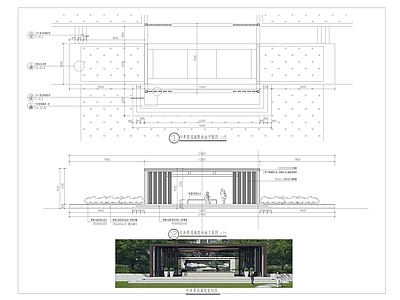 中央景观廊架场地平立面图 施工图