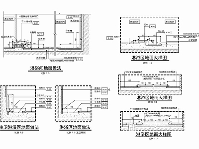 现代地面节点 淋浴房地面排水沟 家装节点 石材挡水石 导水槽 玻璃隔断 施工图