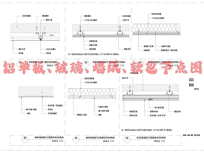 现代墙面节点 铝单板节点 玻璃节点 墙纸 软包节点图 施工图