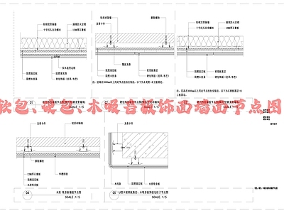 现代墙面节点 软包节点 硬包节点 木吸音板饰面节点 施工图