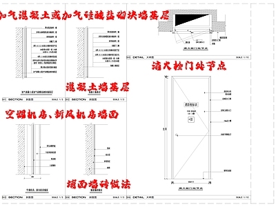 其他墙面节点 墙面墙砖做法 空调机房 新风机 混凝土墙基层 施工图