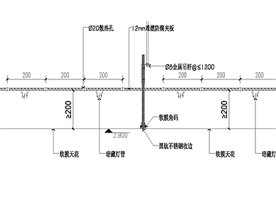 新中式现代吊顶节点 家装节点 平顶节点 轻钢龙骨 铝扣板 软膜灯箱结点图 施工图