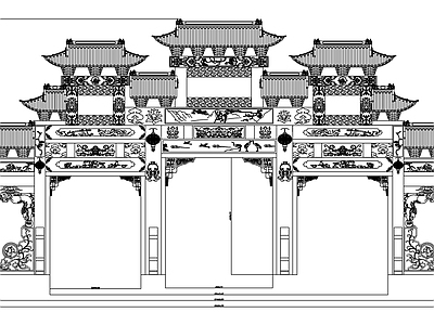 现代新中式古建 祠堂 古建大 牌坊 寺庙 施工图