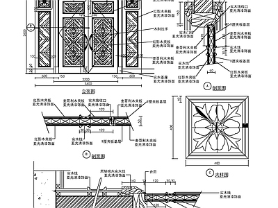 新中式现代门节点 边框 会所 大样 剖面 自动感应玻璃节 施工图