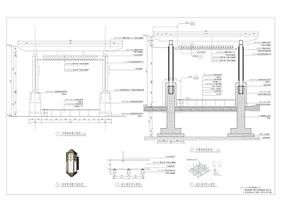 新中式廊架节点 新中式双臂廊架 凉亭详图 施工图