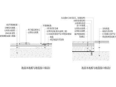 现代地面节点 地板与地毯接口 施工图