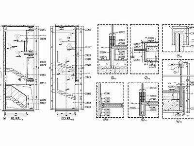 现代楼梯节点 实木悬空 玻璃 木饰面扶手 不锈钢扶手 梯步 施工图