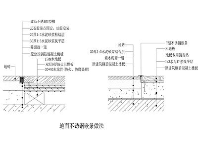 现代新中式地面节点 地面金属嵌条 施工图