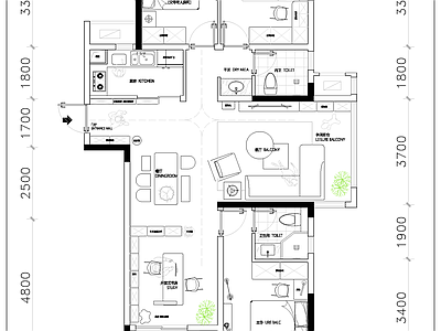 现代整体家装空间 小户型 施工图