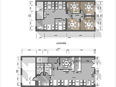 现代中餐厅 两层连锁快餐店 平面布局 施工图