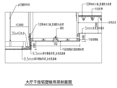 现代新中式吊顶节点 干挂铝塑板吊顶 铝扣板 铝方通 铝格栅 施工图